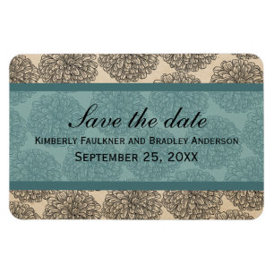 Magnet Flexible Vintage Zinnia Enregistrer l'aimant de date, Turqu