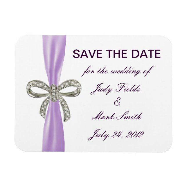 Magnet Flexible Violet Diamond Bow Wedding Enregistrer La Date Mag (Horizontal)