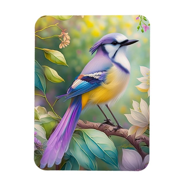 Magnet Flexible Violet Tufted Jay Imaginaire Bird (Vertical)