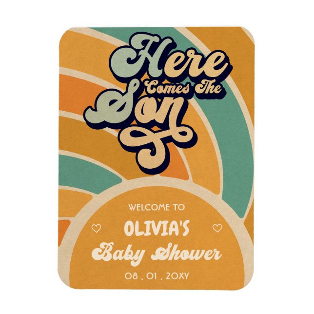 Magnet Flexible Voici L'Accueil Du Baby shower Son Retro (Vertical)