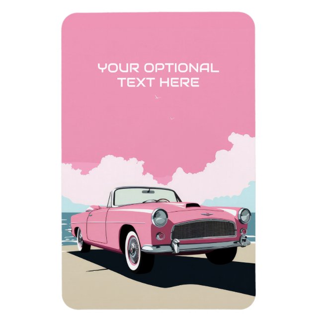 Magnet Flexible Voiture classique rose texte personnalisé (Vertical)