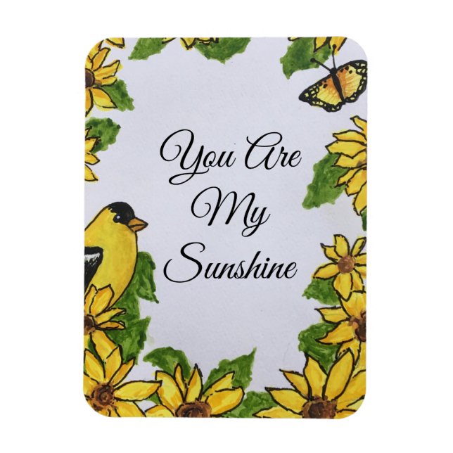 Magnet Flexible Vous Êtes Mon Sunshine Fleurs de soleil d'oiseaux  (Vertical)