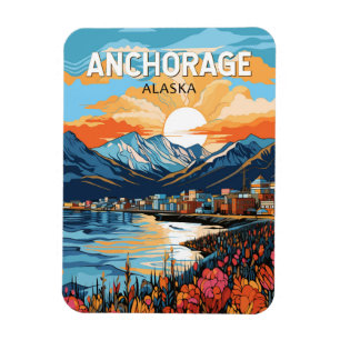 Magnet Flexible Voyage artistique vintage à Anchorage Alaska
