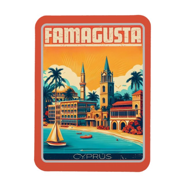 Magnet Flexible Voyage Rétro Famagusta Beach Chypre souvenir cadea (Vertical)