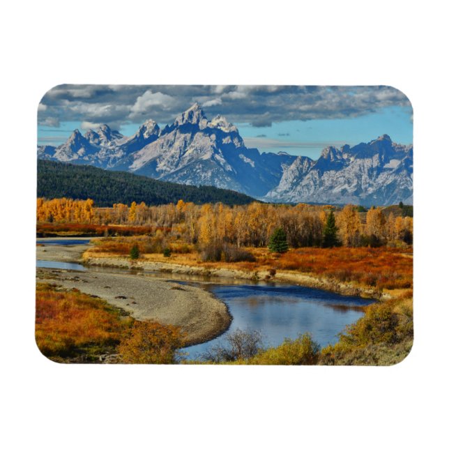 Magnet Flexible Vue de la rivière Grand Teton Mountains à l'automn (Horizontal)