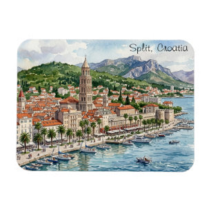 Magnet Flexible Vue de l'art aquarelle de Split Croatie Dalmatie B