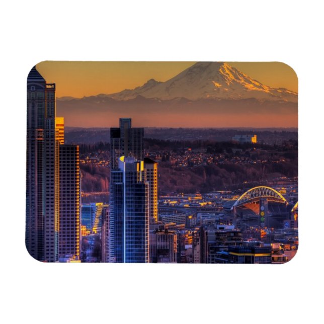 Magnet Flexible Vue panoramique du centre-ville de Seattle, footba (Horizontal)