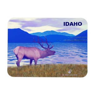 Magnet Flexible Wapiti (Elk) Sur Le Lac