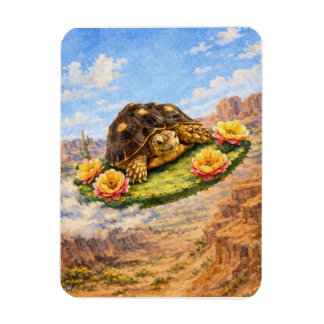 Magnet Flexible Watercolor Turtle flying on a magic cactus pad