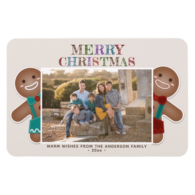 Magnet Flexible Whimsical Cute Gingerbread Joyeux Noël Photo (Horizontal)