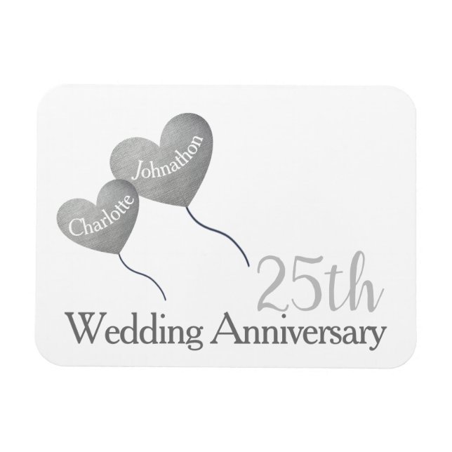 Magnet Flexible White & argent 25e anniversaire mariage cadeau (Horizontal)