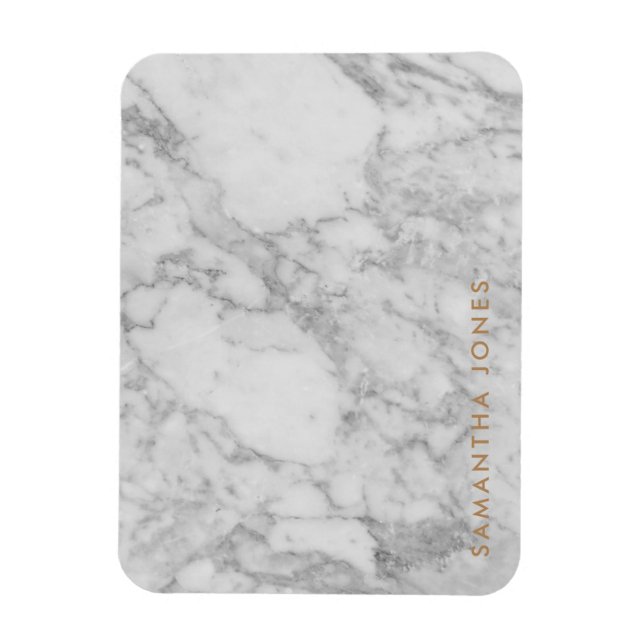 Magnet Flexible White Carrara Marble Gold Classic Personalised (Vertical)