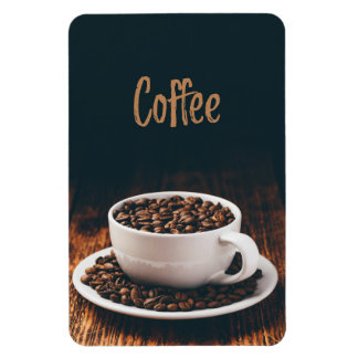 Magnet Flexible White cup full of roasted coffee beans