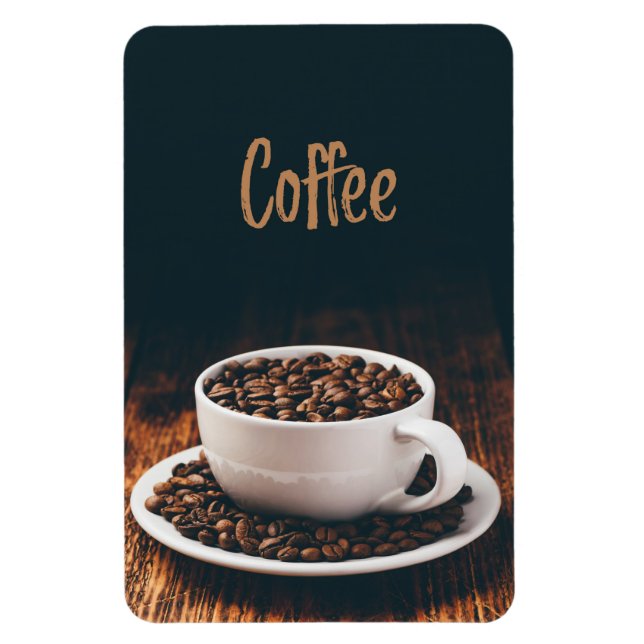 Magnet Flexible White cup full of roasted coffee beans (Vertical)