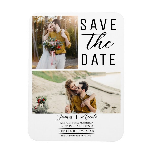Magnet Flexible White Modern 2 Photos Enregistrer la date Mariage (Vertical)