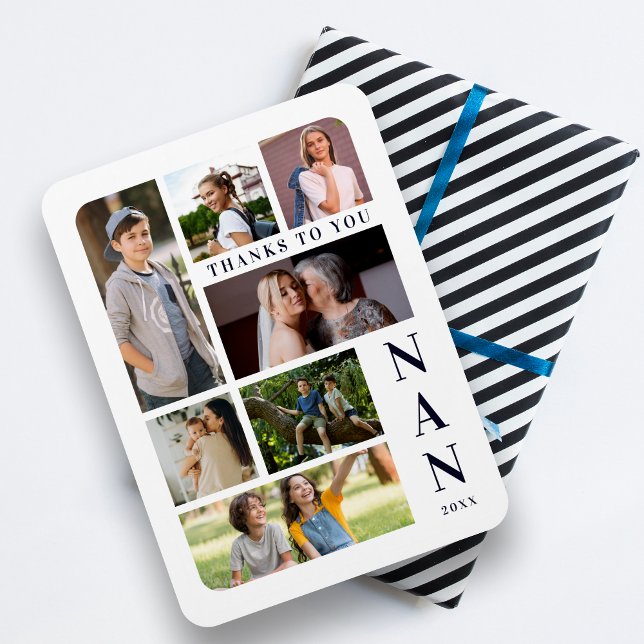 Magnet Flexible White & Navy Blue Classic 7 Multi Photos Collage (White & Navy Blue Classic 7 Multi Photos Collage Family Magnet )