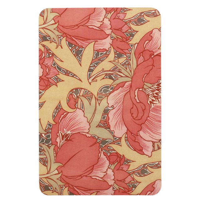 Magnet Flexible William Morris Poppies Floral Art Nouveau Motif (Vertical)