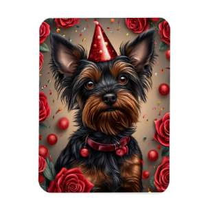 Magnet Flexible Yorkshire Terrier de fête portant un chapeau de fê