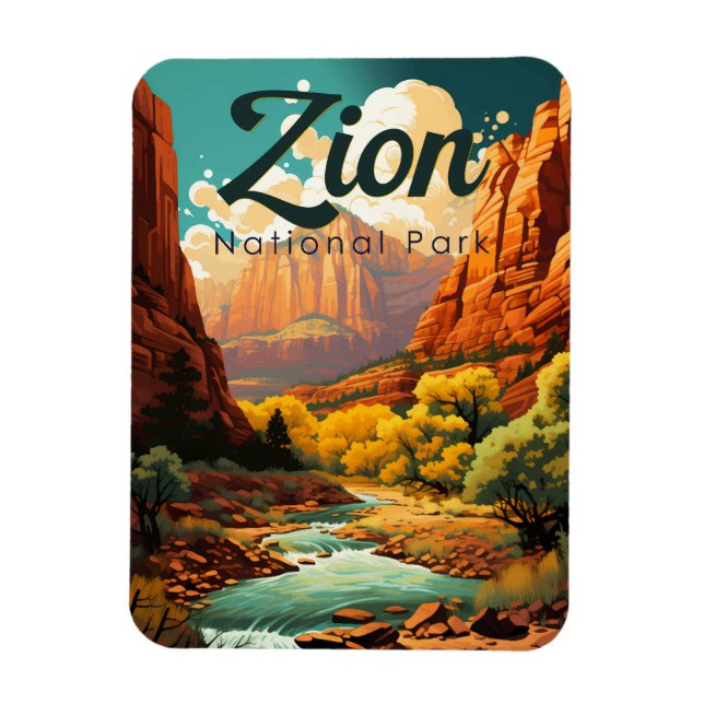 Magnet Flexible Zion National Park Illustration Retro (Vertical)
