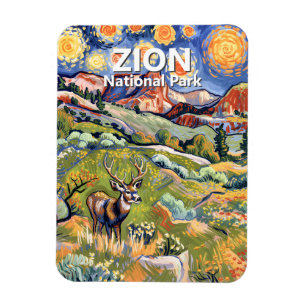 Magnet Flexible Zion vintage animal cerf coloré nature Van Gogh