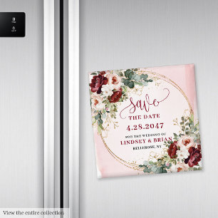 Magnet Floral Doré Romantique Bohème Rouge Marsala