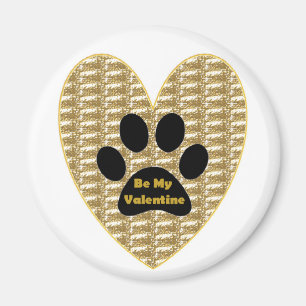 Magnet Gold Ribbed Black Paw Heart Be My Valentine
