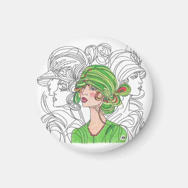 Magnet Green Flapper Girl (Front)