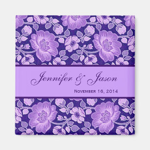 Magnet Mariage damassé à fleurs violettes
