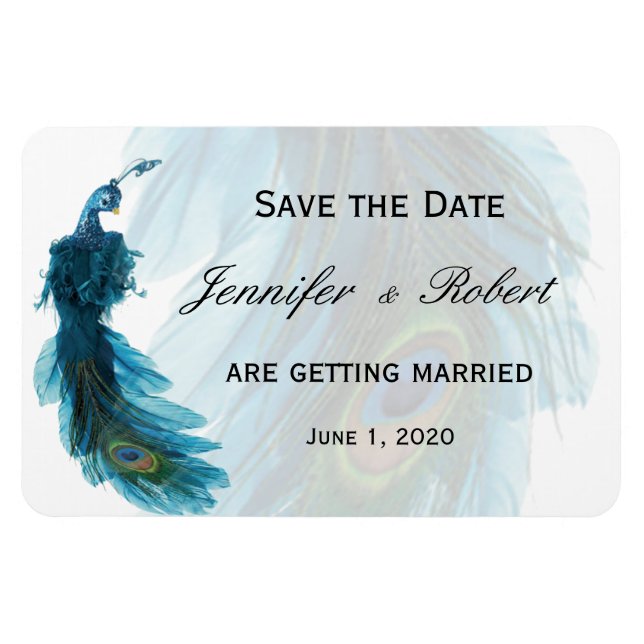 Magnet Mariage Plume Peacock bleu turquoise (Horizontal)