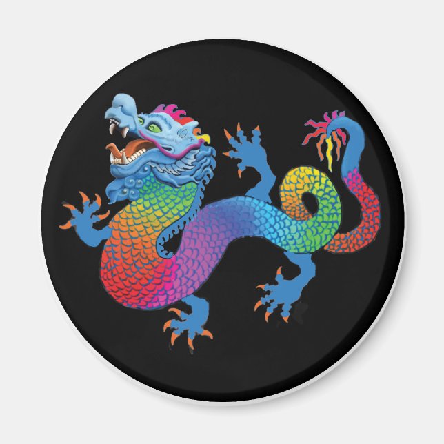 Magnet noir avec Dragon coloré (Devant)