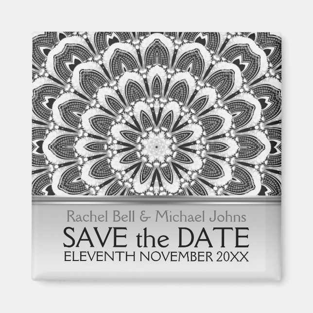 Magnet noir blanc Fleur SavetheDate (Devant)