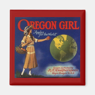 MAGNET ~ OREGON GIRL VINTAGE APPLE CRATE LABEL AD!