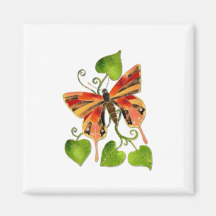 Magnet papillon en verre orange