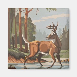 Magnet PBN Pittoresque de la forêt de cerfs vintag