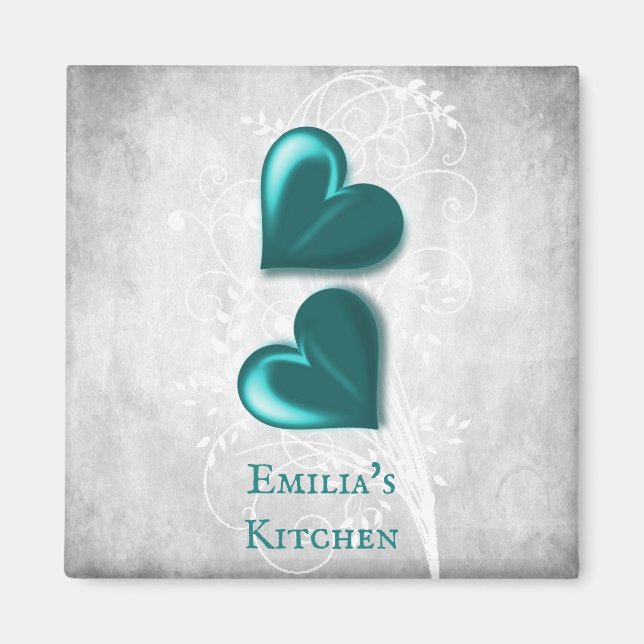 Magnet personnalisé des Coeurs turquoises (Devant)