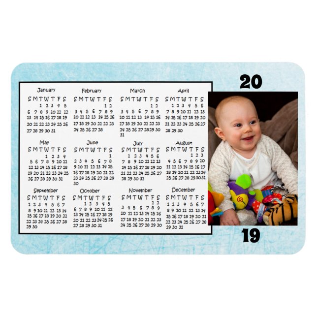 Magnet photo bleu 2019 Calendrier (Horizontal)