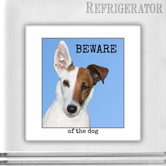 Magnet photo de chien personnalisé (Funny photo magnet featuring your own favorite photo framed by a minimalist white and gray border)
