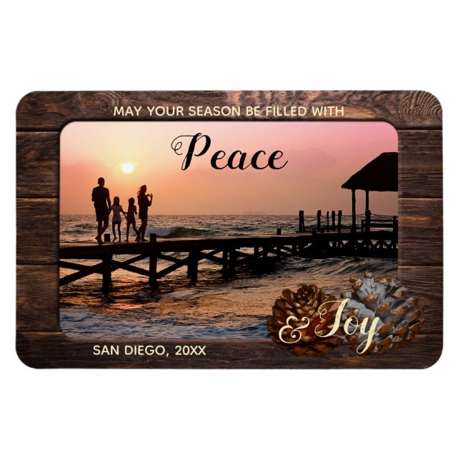 Magnet photo de vacances en bois rustique personna (Horizontal)