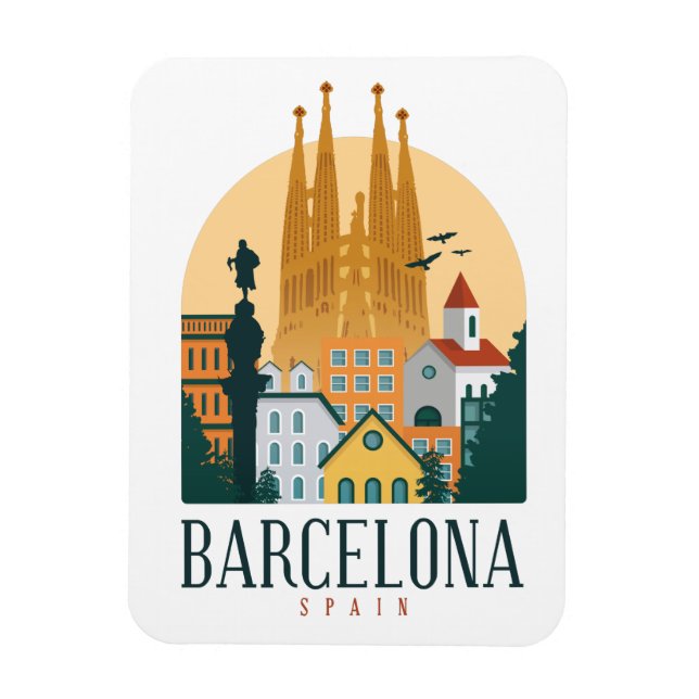 Magnet photo Vintage de Barcelone Espagne Skyline (Vertical)