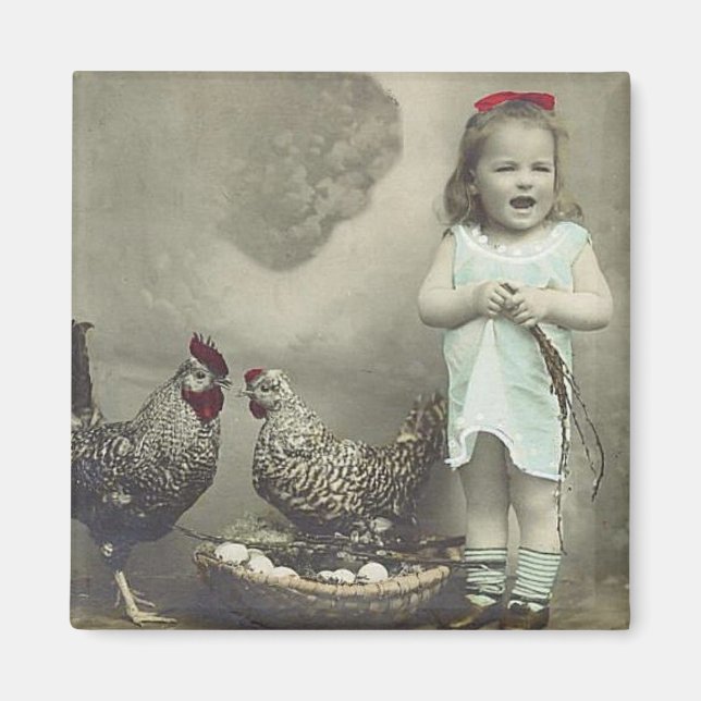 Magnet pour fille vintage et poulets (Devant)