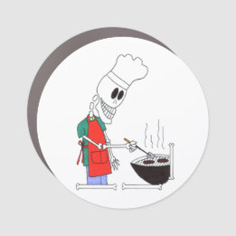 Magnet Pour Voiture Chef squelette au casquette du chef et au tablier 