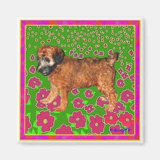 Magnet: Puppy in Garden - Pink Magnet