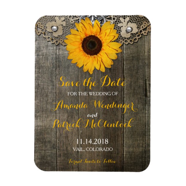 Magnet Réservez la date de tournesol rustique (Vertical)