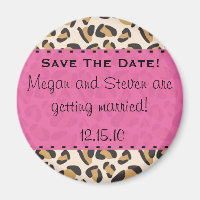 Magnet Réservez la date léopard et rose chaud