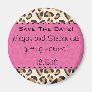Magnet Réservez la date léopard et rose chaud