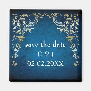 Magnet Réservez la date régal rustique "bleu marin