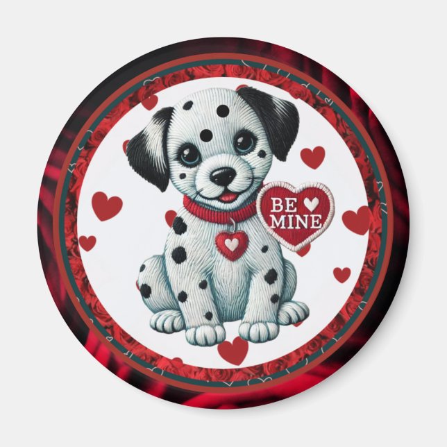 Magnet rond de chiot dalmate - Soyez le mien Valen (Devant)