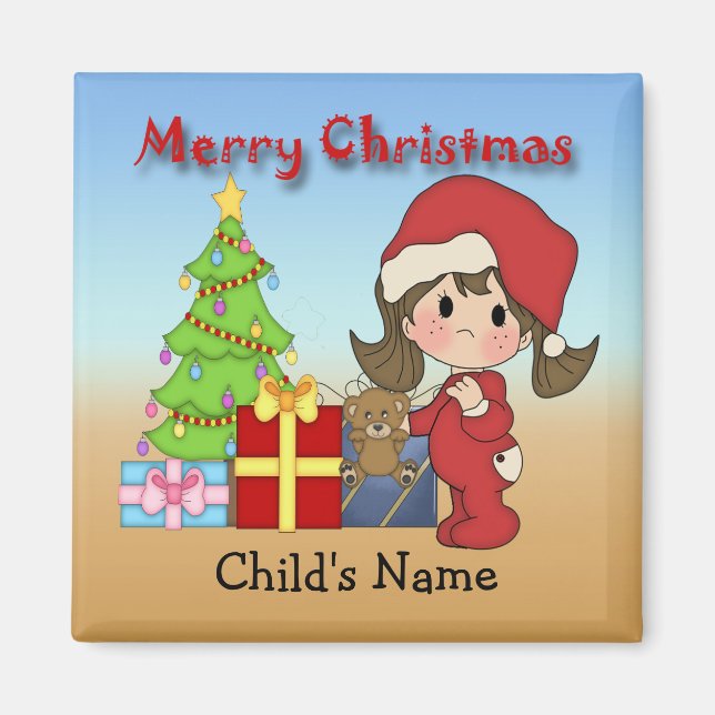 Magnet rond de la fille de Noël (Devant)