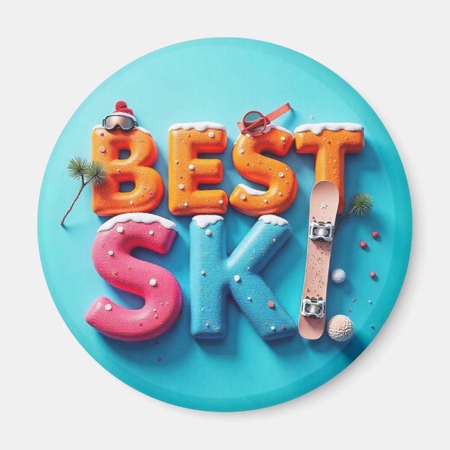 Magnet Rond Frigo - Unique Design - BEST SKI (Front)