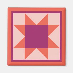 Magnet - Sawtooth Star Quilt Square (orange/pink)
